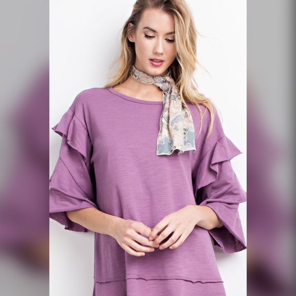 LAST 1! 💕Violet Statement Ruffle Sleeve Tunic! 💜 - Picture 3 of 3